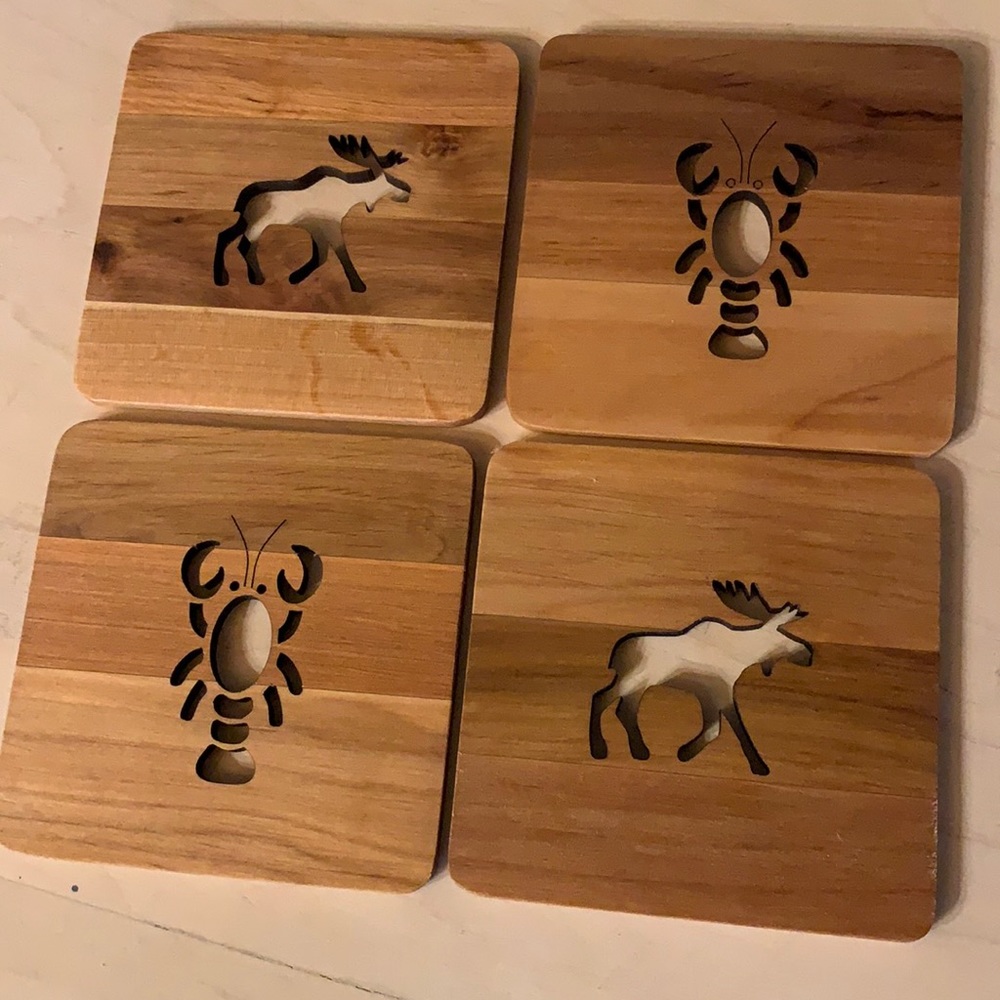 Lobster and Moose Wooden Coaster Set